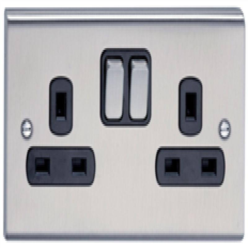 13A DOUBLE SOCKET WITH NEON SWITCHED DECOR STAINLESS STEEL-SILVER (DETA)